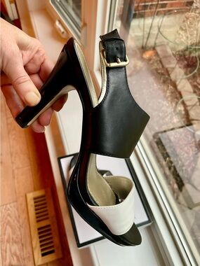 Anne Klein Black and White Two-Tone Slingback high heel